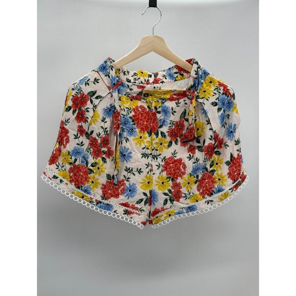 Lost + Wander Womens Shorts Multicolor Small Floral Belted Pleated Crochet Trim - Picture 2 of 4